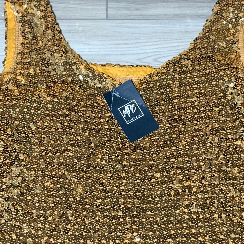 Gold Sequin Stretch Mini Party Dress MPC Vintage Large - Picture 8 of 8